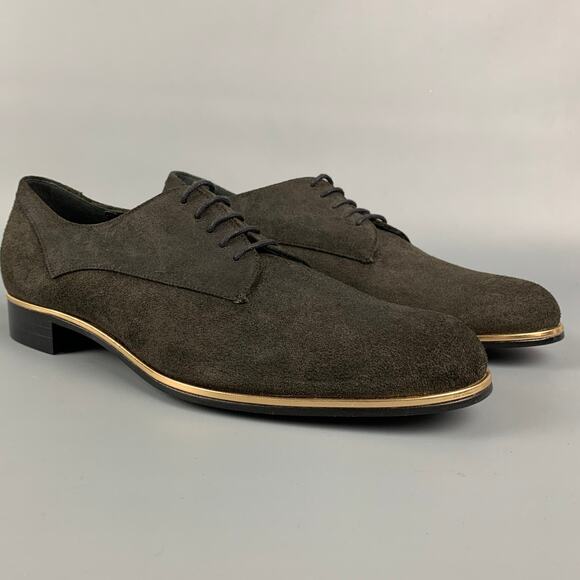MOSCHINO Size 9.5 Brown Suede Gold Trim Laces - Picture 2 of 7